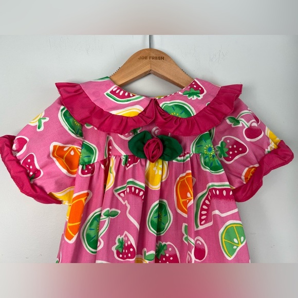 Vintage Fruit Pattern Smock Collar Dress Summer Girls 3X - Picture 3 of 8